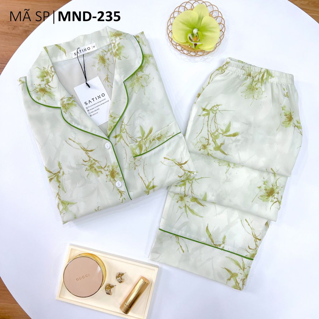 Pijama lụa mango mềm mại, không nhăn Satino TNQD - Bamboo Olive