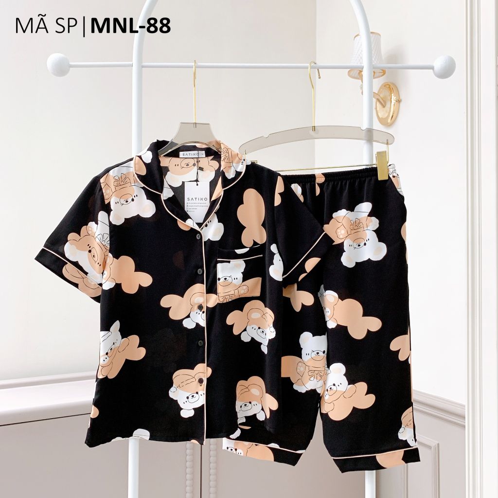 Pijama lụa mango mềm mại, không nhăn Satino TNQL - Chemi Black