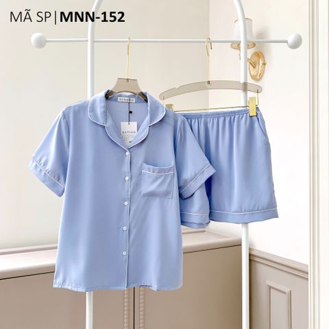 Pijama lụa mango mềm mại, không nhăn Satino màu trơn TNQN - Blue Gray