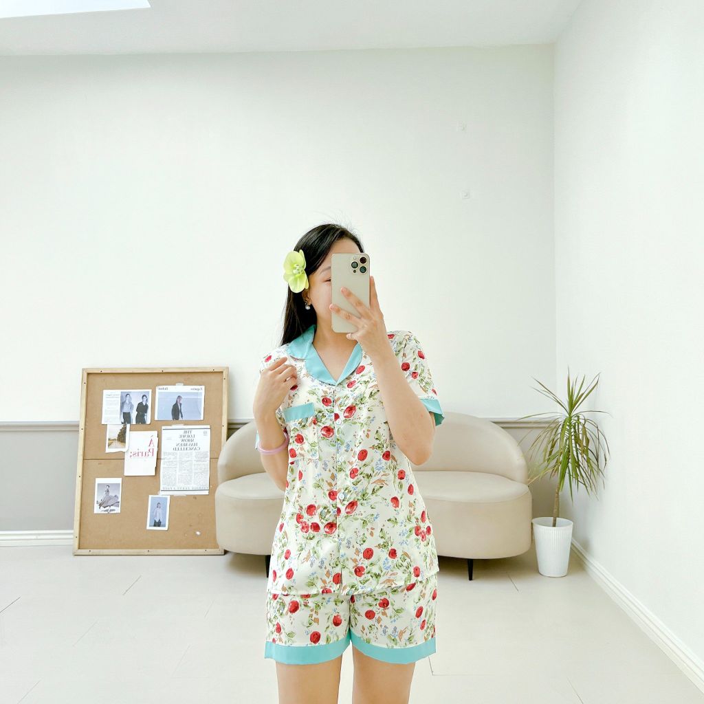 Pijama lụa mango mềm mại, không nhăn Satino TNQN - Lora Mint