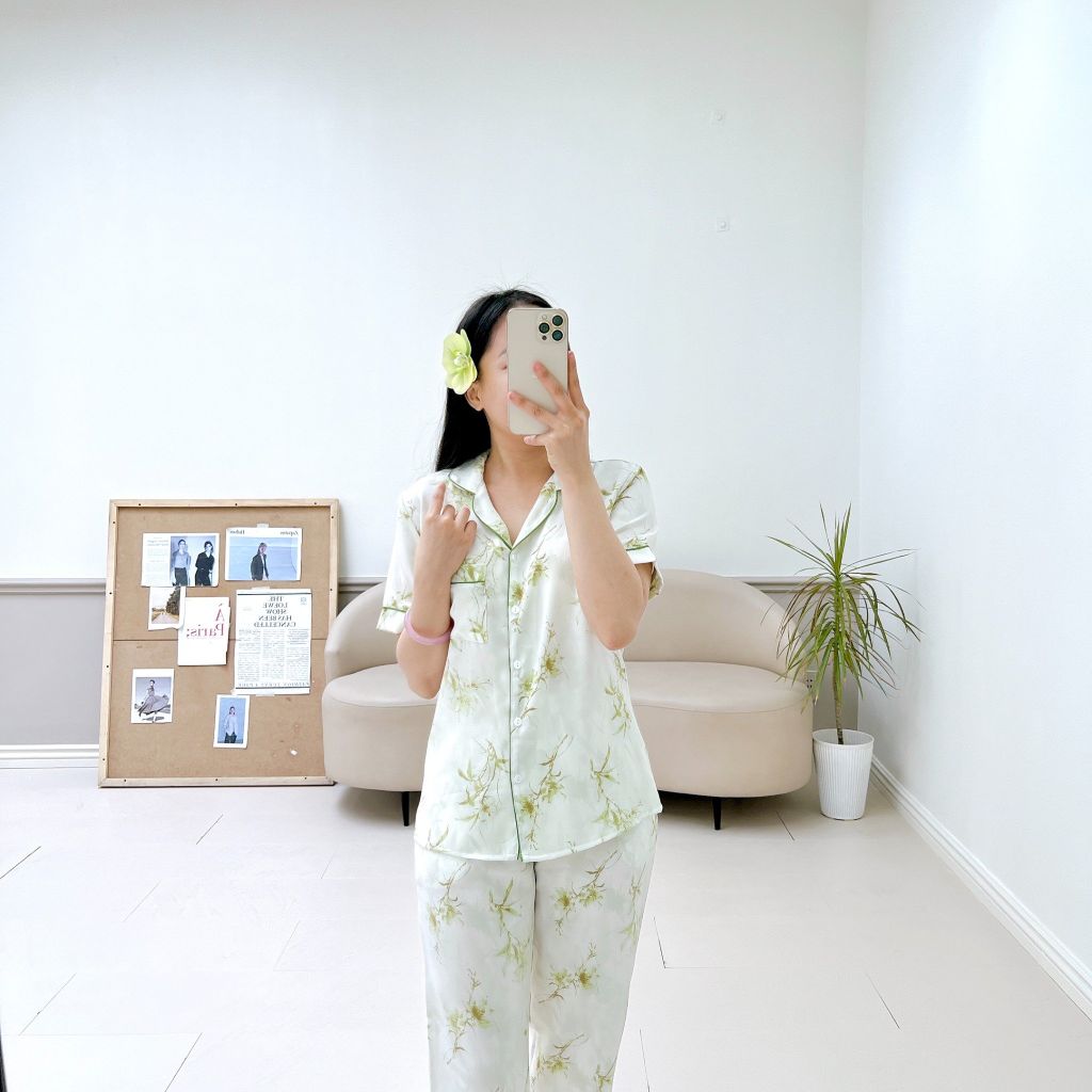 Pijama lụa mango mềm mại, không nhăn Satino TNQD - Bamboo Olive