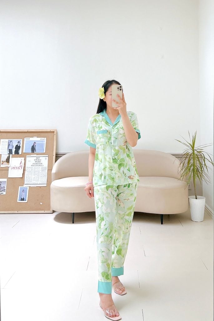 Pijama lụa mango mềm mại, không nhăn Satino TNQD - Corin Mint