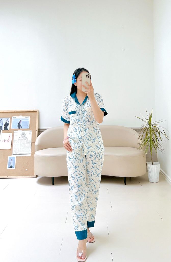 Pijama lụa mango mềm mại, không nhăn Satino TNQD - Maison Mallard Green