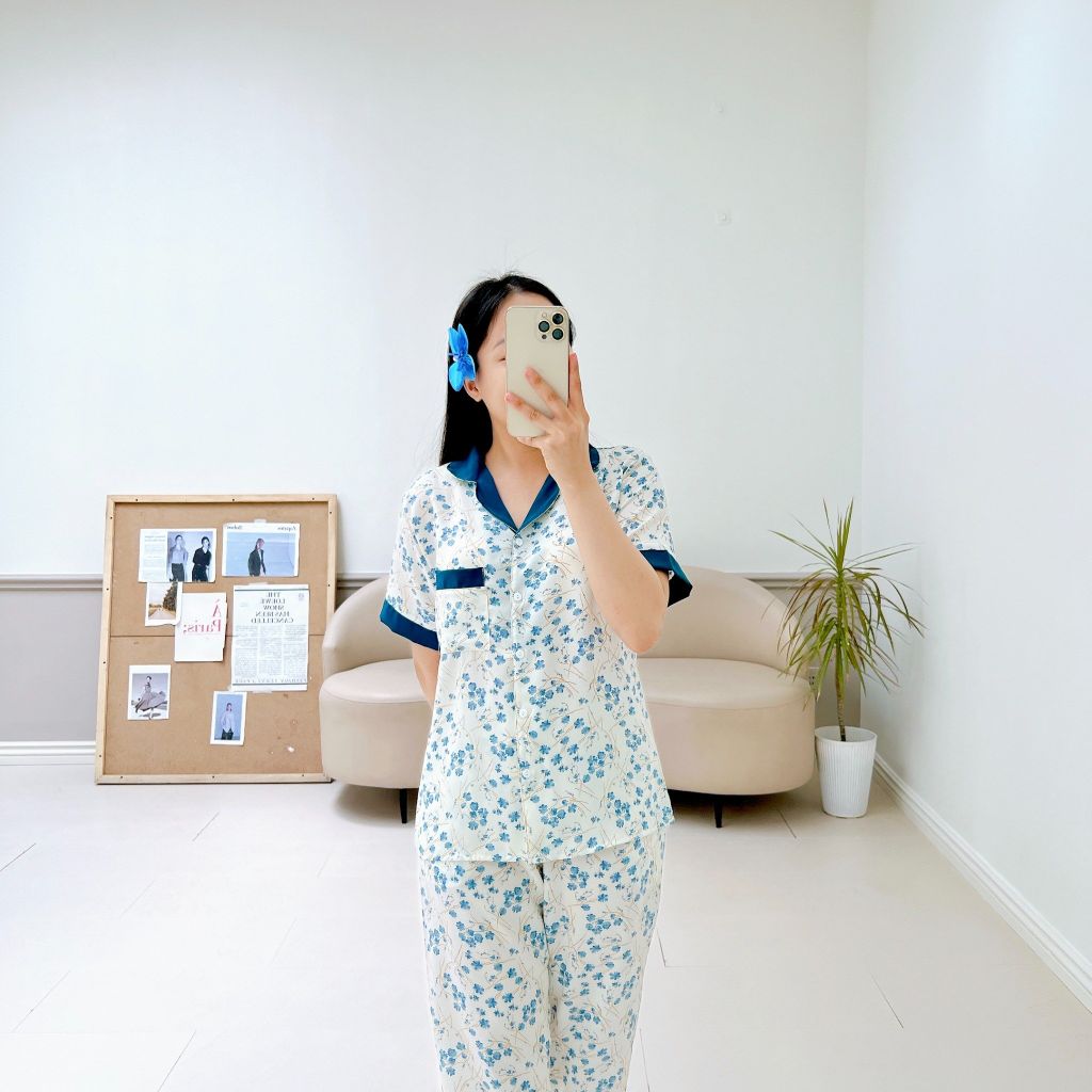 Pijama lụa mango mềm mại, không nhăn Satino TNQD - Maison Mallard Green