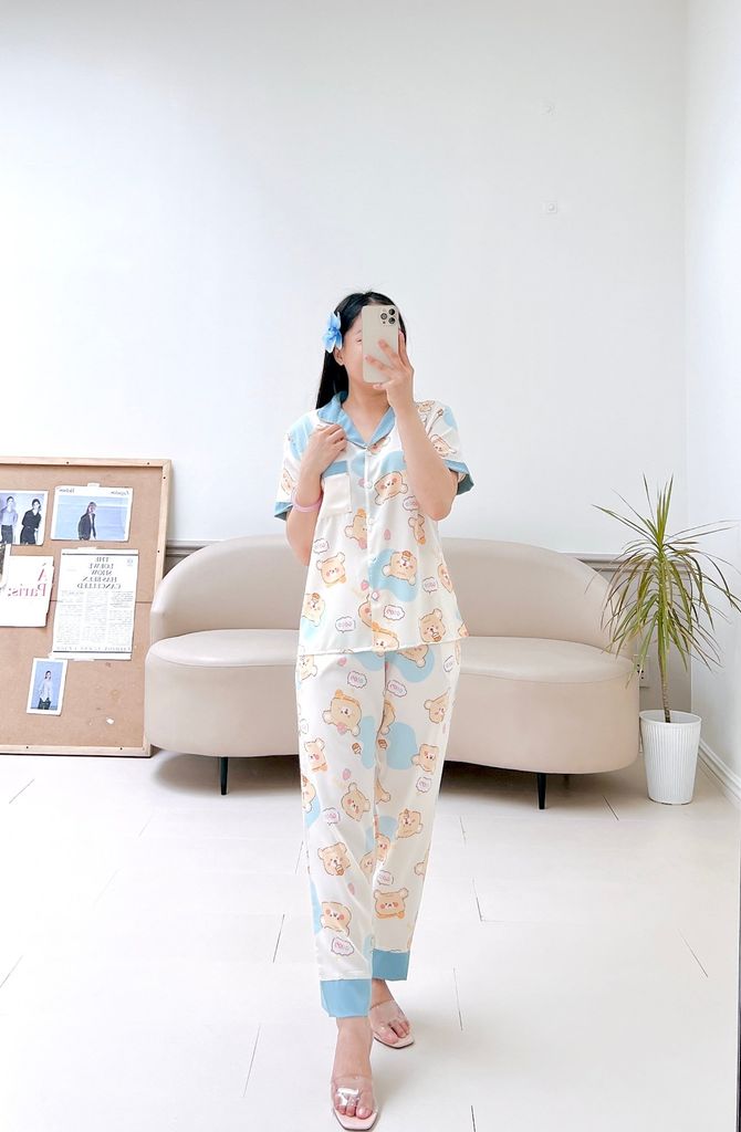 Pijama lụa mango mềm mại, không nhăn Satino TNQD - Honey Blue
