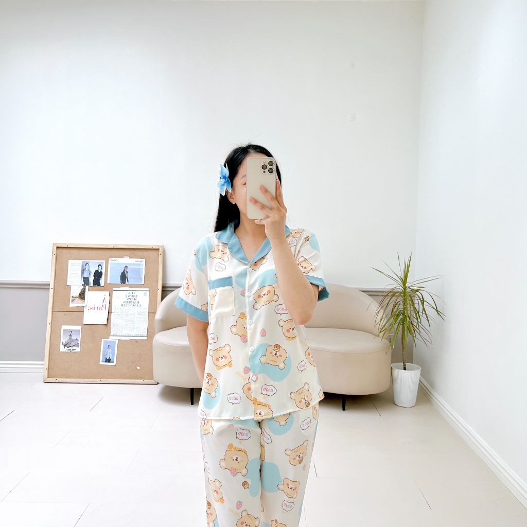 Pijama lụa mango mềm mại, không nhăn Satino TNQD - Honey Blue