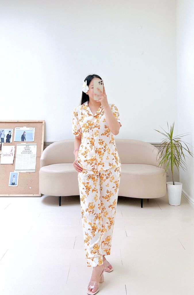 Pijama lụa mango mềm mại, không nhăn Satino TNQD - Flossy Yellow