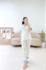 Pijama lụa mango mềm mại, không nhăn Satino TNQD - Cami Blue