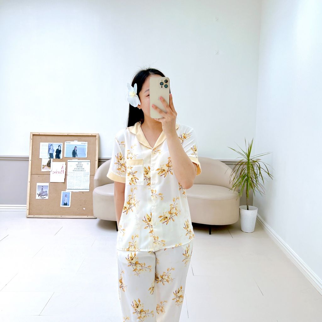 Pijama lụa mango mềm mại, không nhăn Satino TNQD - Sakura Cream