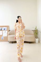 Pijama lụa mango mềm mại, không nhăn Satino TNQD cổ Y - Sevin Cream