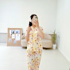 Pijama lụa mango mềm mại, không nhăn Satino TNQD cổ Y - Sevin Cream