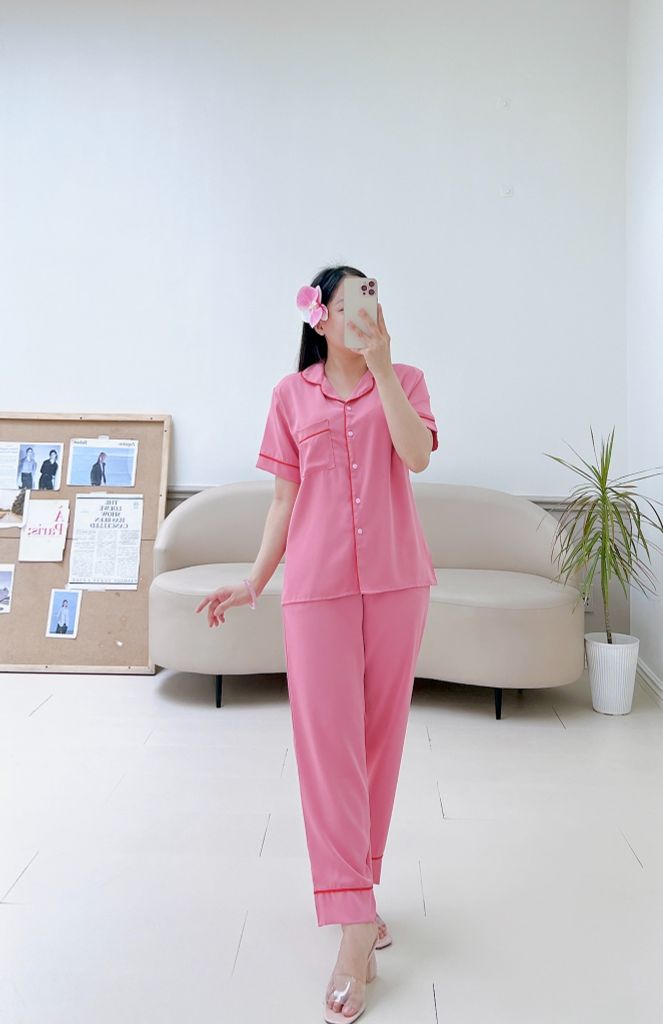Pijama lụa mango mềm mại, không nhăn Satino TNQD - Pink Red