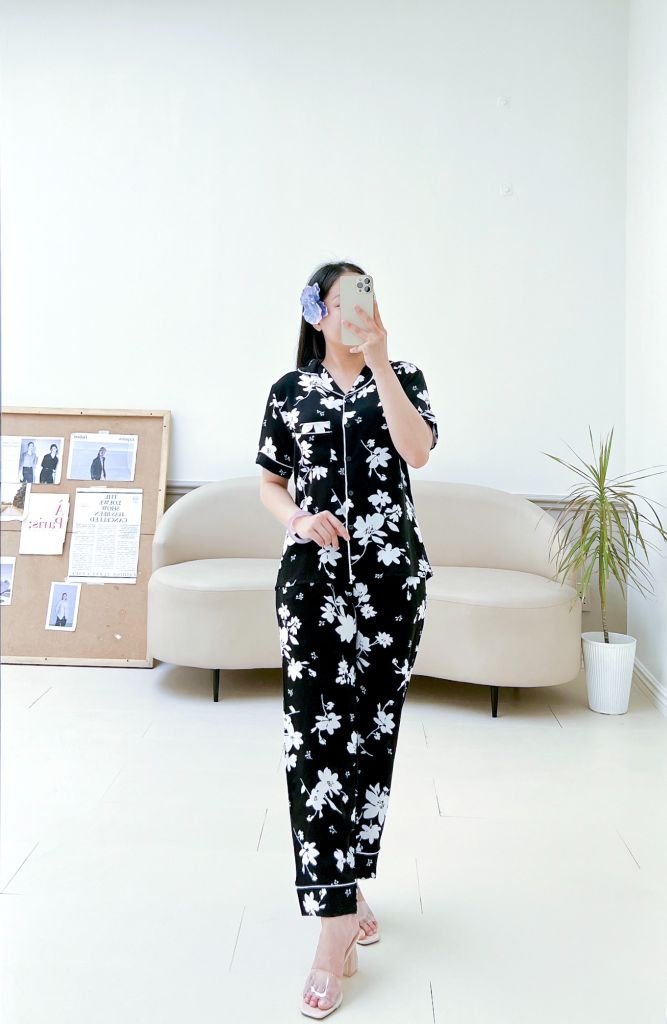 Pijama lụa mango mềm mại, không nhăn Satino TNQD - Flossy Black