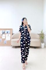Pijama lụa mango mềm mại, không nhăn Satino TNQD cổ Y - Peaches Black