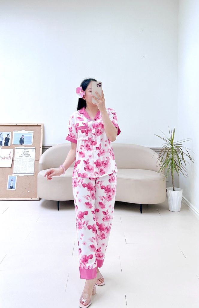Pijama lụa mango mềm mại, không nhăn Satino TNQD - Kylie Pink