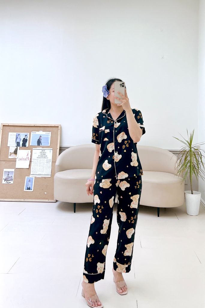 Pijama lụa mango mềm mại, không nhăn Satino TNQD - Honey Black