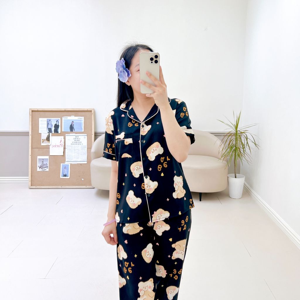 Pijama lụa mango mềm mại, không nhăn Satino TNQD - Honey Black