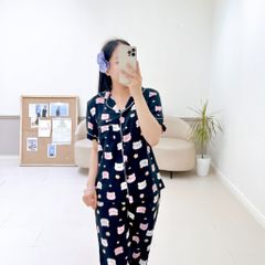 Pijama lụa mango mềm mại, không nhăn Satino TNQD - Mochi Black