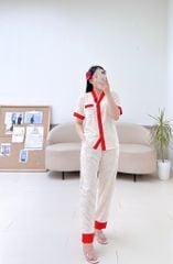 Pijama lụa mango mềm mại, không nhăn Satino TNQD cổ Y - Vana Red