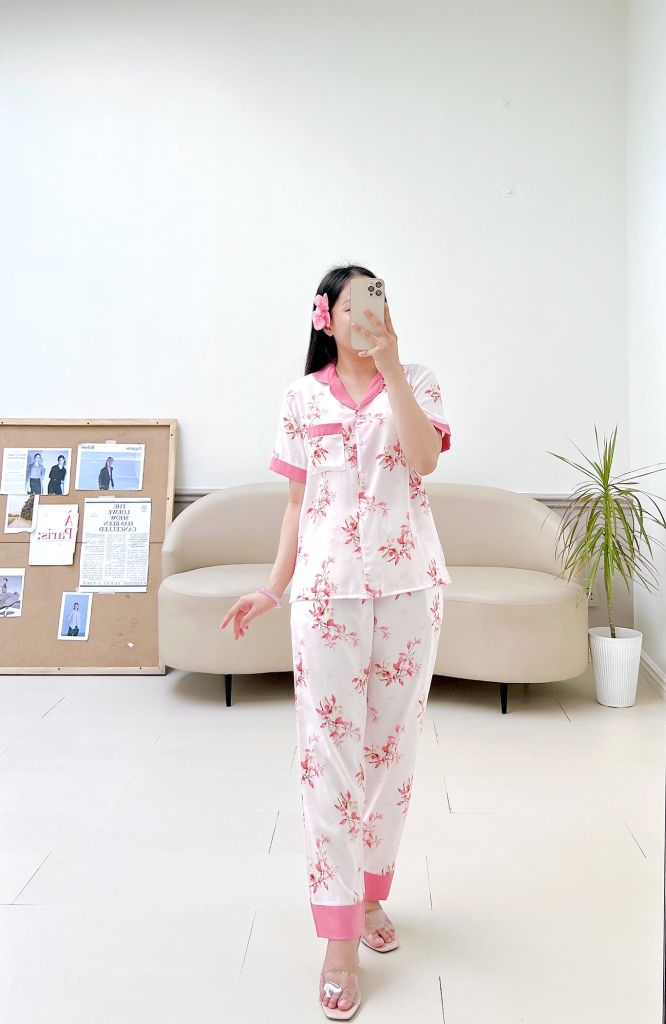 Pijama lụa mango mềm mại, không nhăn Satino TNQD - Sakura Pink