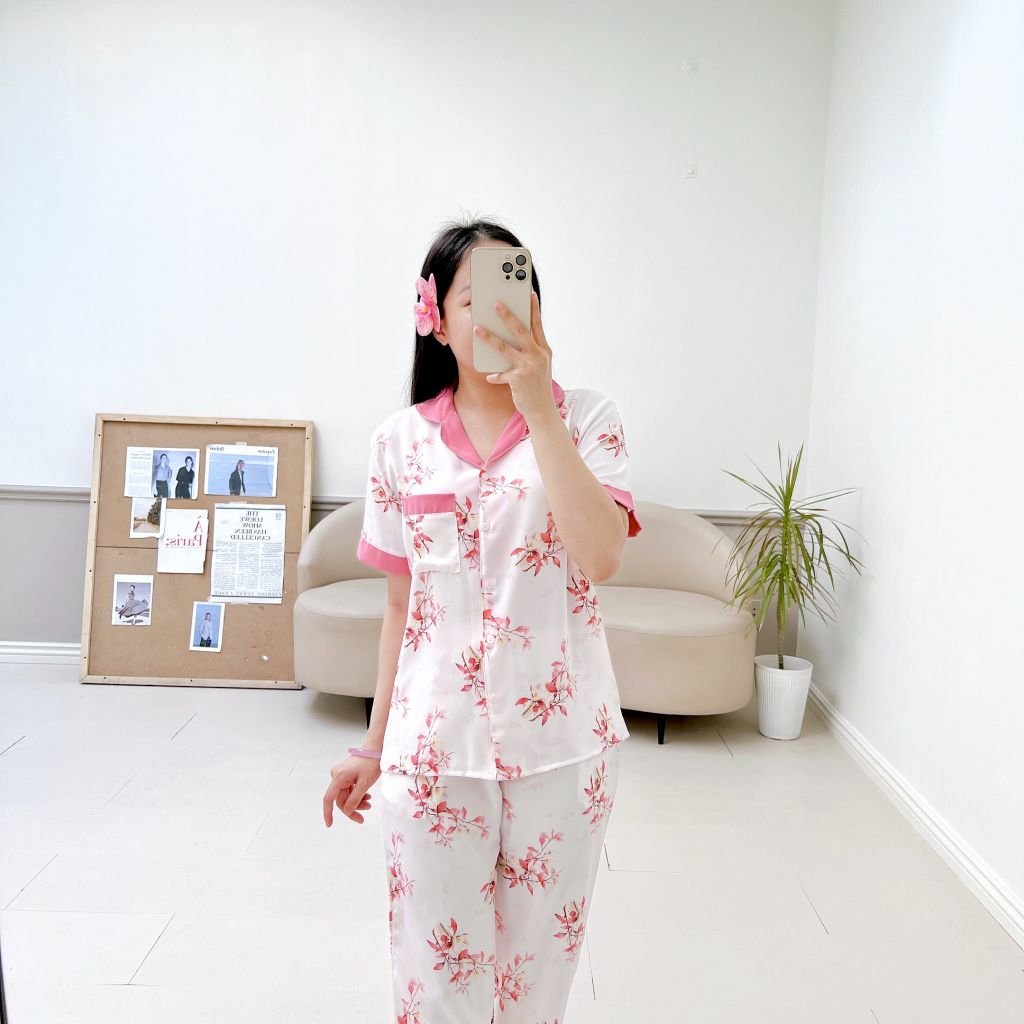 Pijama lụa mango mềm mại, không nhăn Satino TNQD - Sakura Pink
