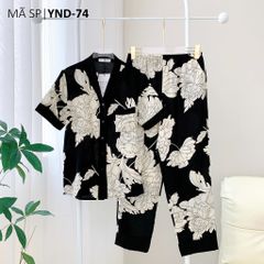 Pijama lụa mango mềm mại, không nhăn Satino TNQD cổ Y- Merzy Black