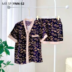 Pijama lụa mango mềm mại, không nhăn Satino TNQN cổ Y - Jadie Dark Blue