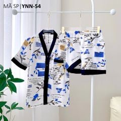Pijama lụa mango mềm mại, không nhăn Satino TNQN cổ Y - Wendie Dark Blue