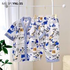 Pijama lụa mango mềm mại, không nhăn Satino TNQL cổ Y - Wendie Blue Gray