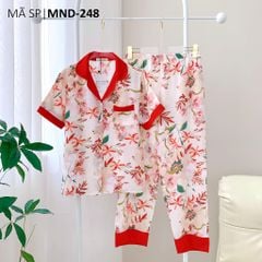 Pijama lụa mango mềm mại, không nhăn Satino TNQD - Floral Red