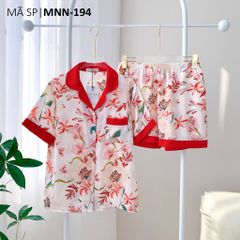 Pijama lụa mango mềm mại, không nhăn Satino TNQN - Floral Red