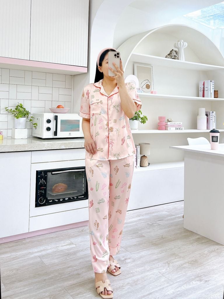 Pijama Lụa latin mềm mại, sang trọng Satino TNQD - Palm Orange