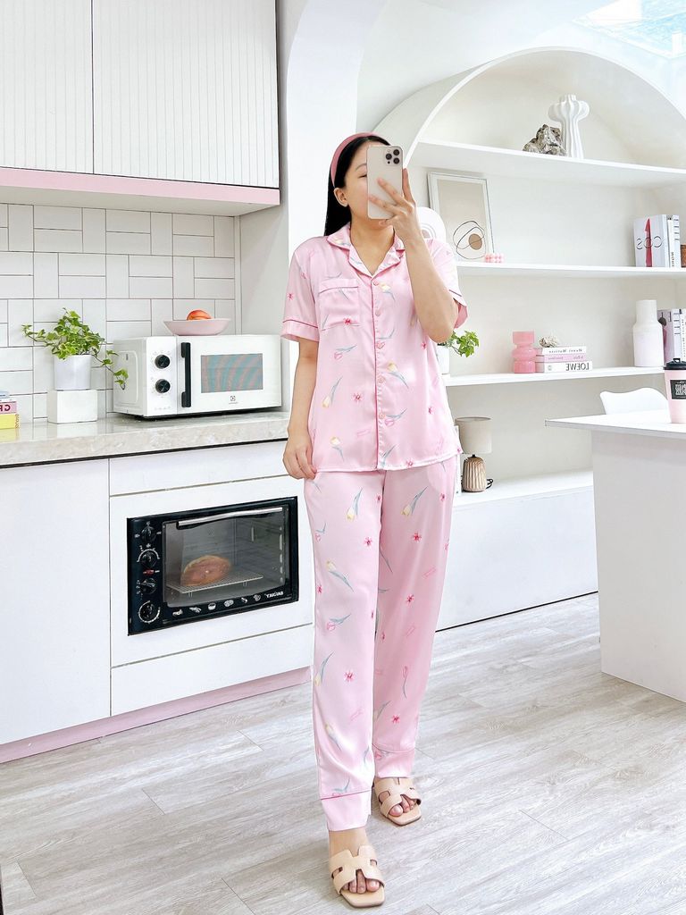 Pijama Lụa latin mềm mại, sang trọng Satino TNQD - Tulip Pink