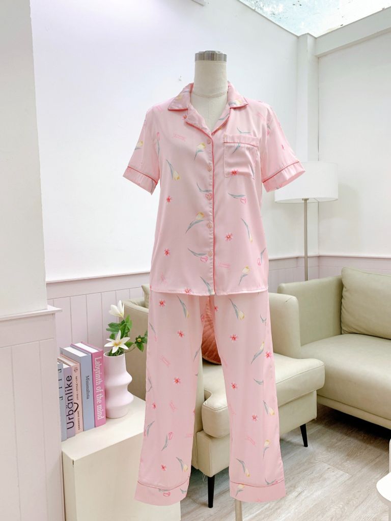 Pijama Lụa latin mềm mại, sang trọng Satino TNQD - Tulip Pink