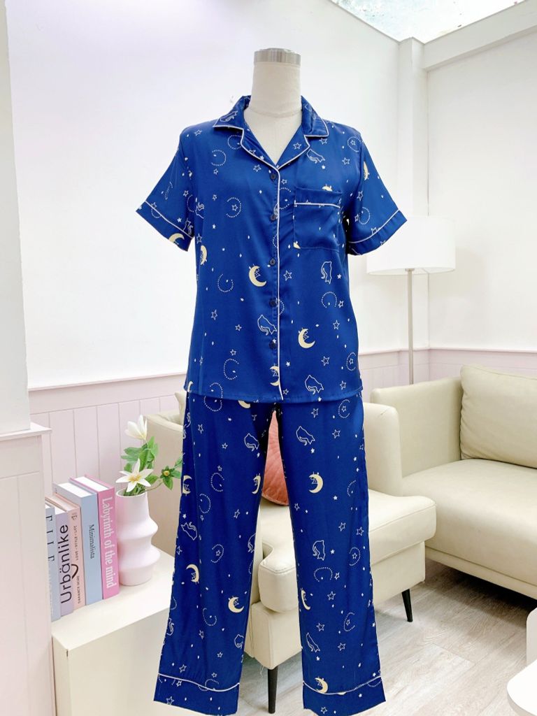 Pijama Lụa latin mềm mại, sang trọng Satino TNQD - Sky Dark Blue