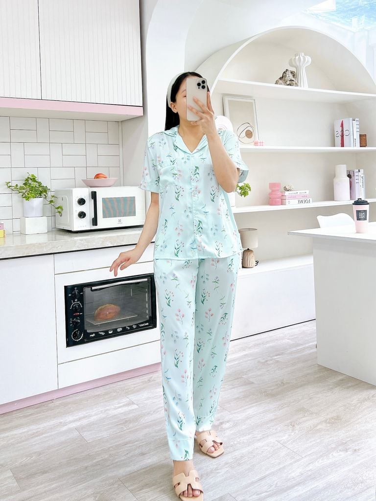 Pijama Lụa latin mềm mại, sang trọng Satino TNQD - Garden Mint