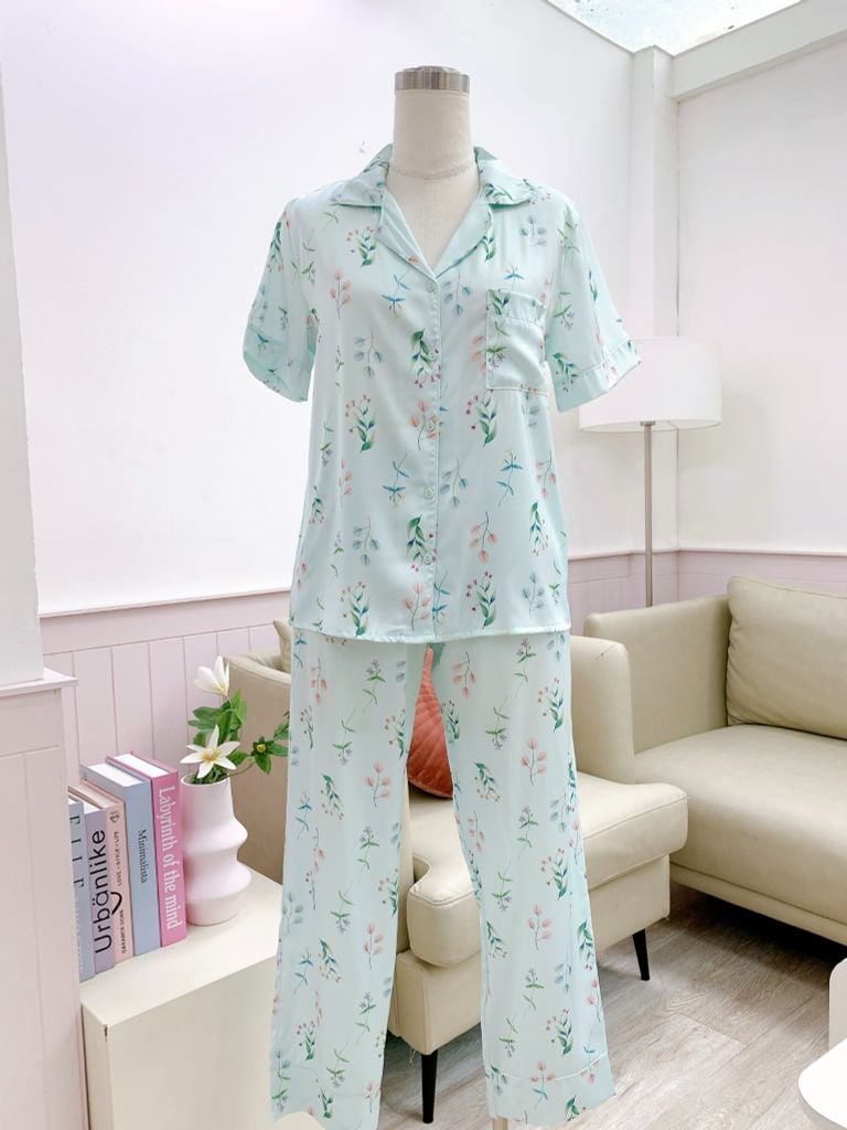 Pijama Lụa latin mềm mại, sang trọng Satino TNQD - Garden Mint