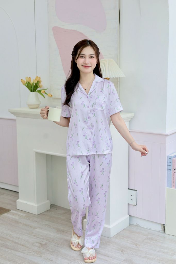 Pijama Lụa latin mềm mại, sang trọng Satino TNQD - Tulip Lilac