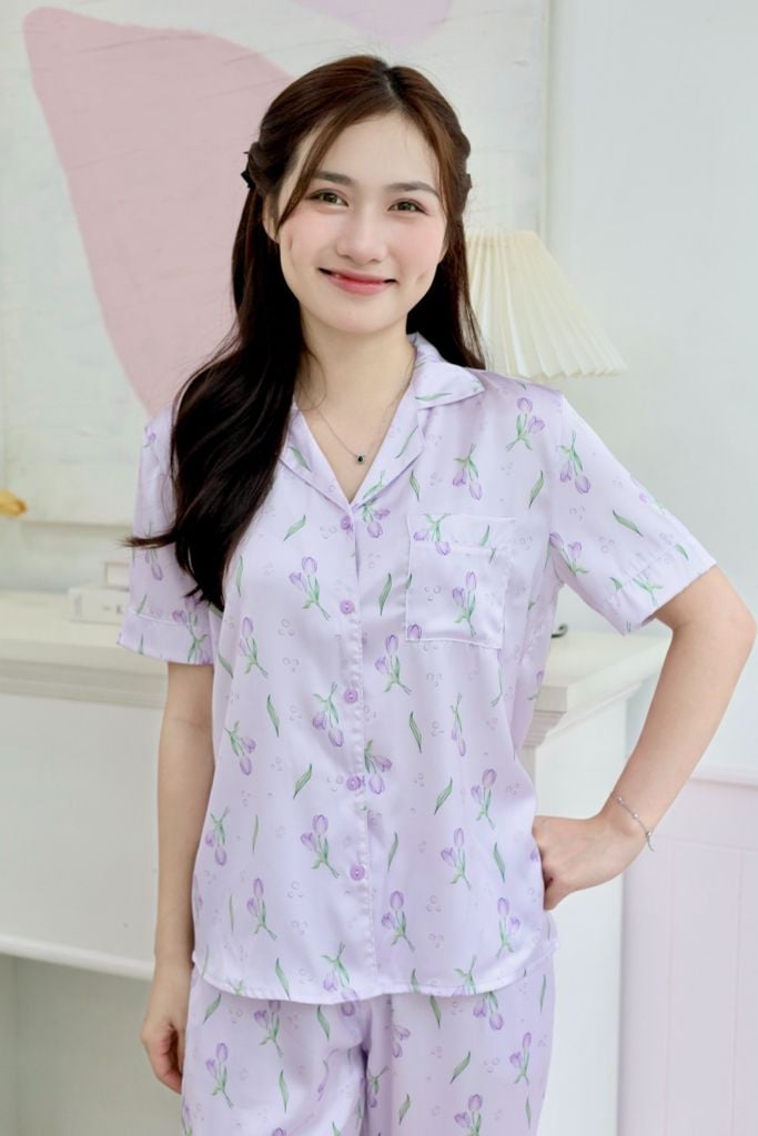 Pijama Lụa latin mềm mại, sang trọng Satino TNQD - Tulip Lilac