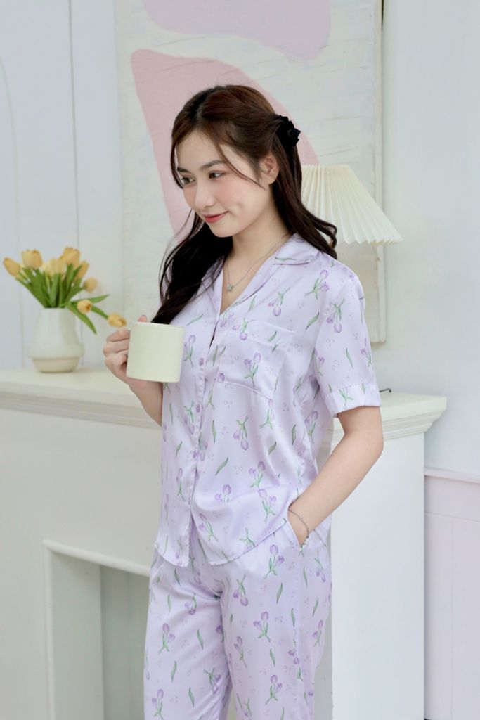 Pijama Lụa latin mềm mại, sang trọng Satino TNQD - Tulip Lilac