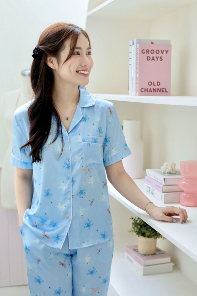 Pijama Lụa latin mềm mại, sang trọng Satino TNQD - Dragonfly Blue
