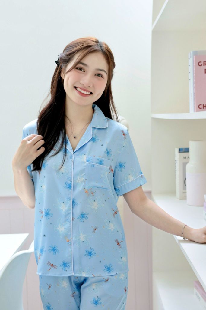 Pijama Lụa latin mềm mại, sang trọng Satino TNQD - Dragonfly Blue