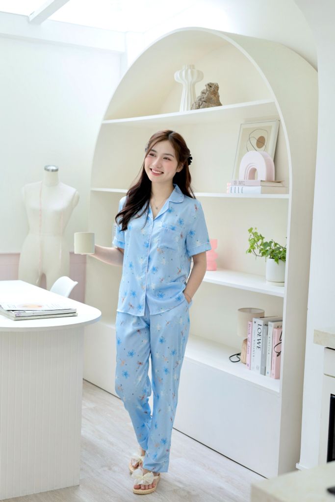 Pijama Lụa latin mềm mại, sang trọng Satino TNQD - Dragonfly Blue