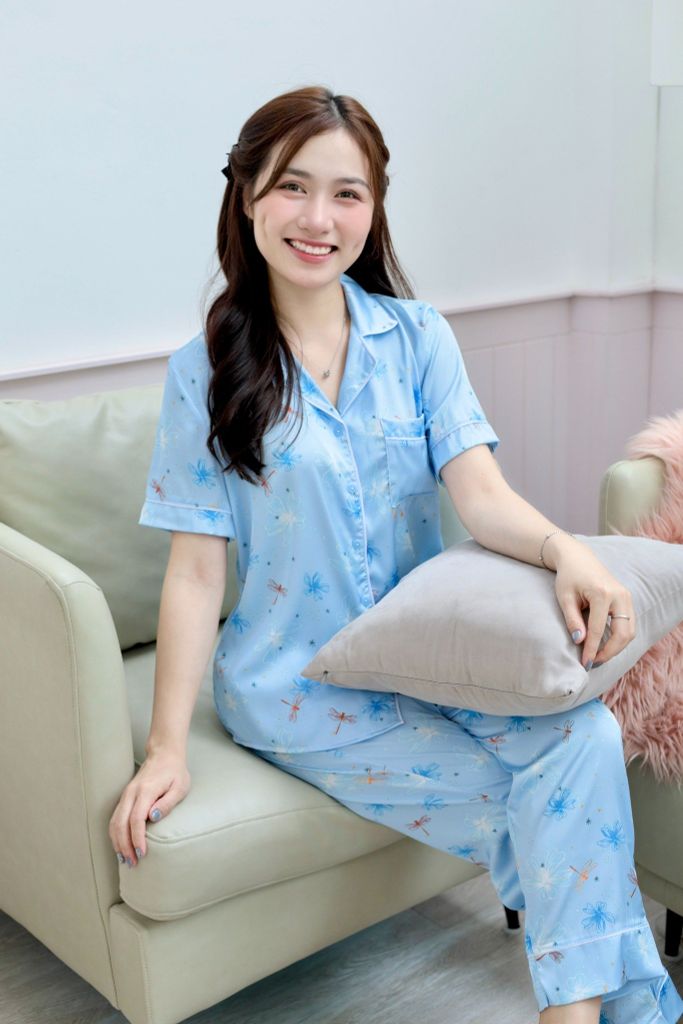 Pijama Lụa latin mềm mại, sang trọng Satino TNQD - Dragonfly Blue
