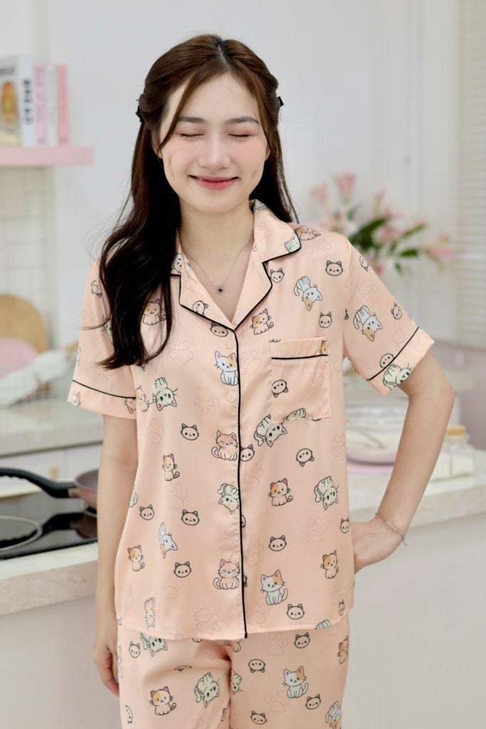 Pijama Lụa latin mềm mại, sang trọng Satino TNQD - Mimi Orange