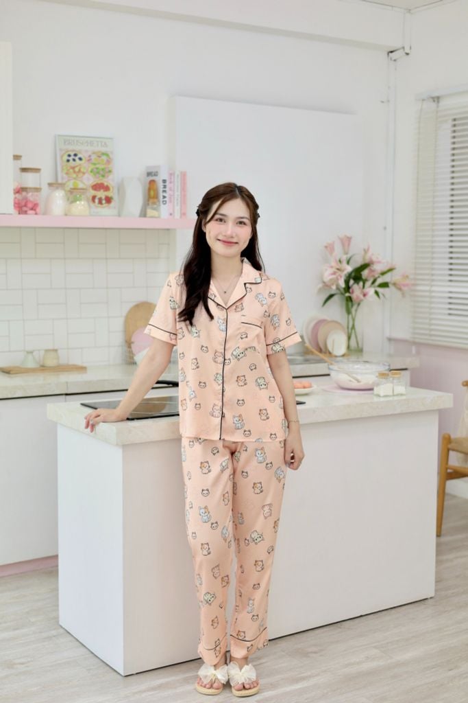 Pijama Lụa latin mềm mại, sang trọng Satino TNQD - Mimi Orange