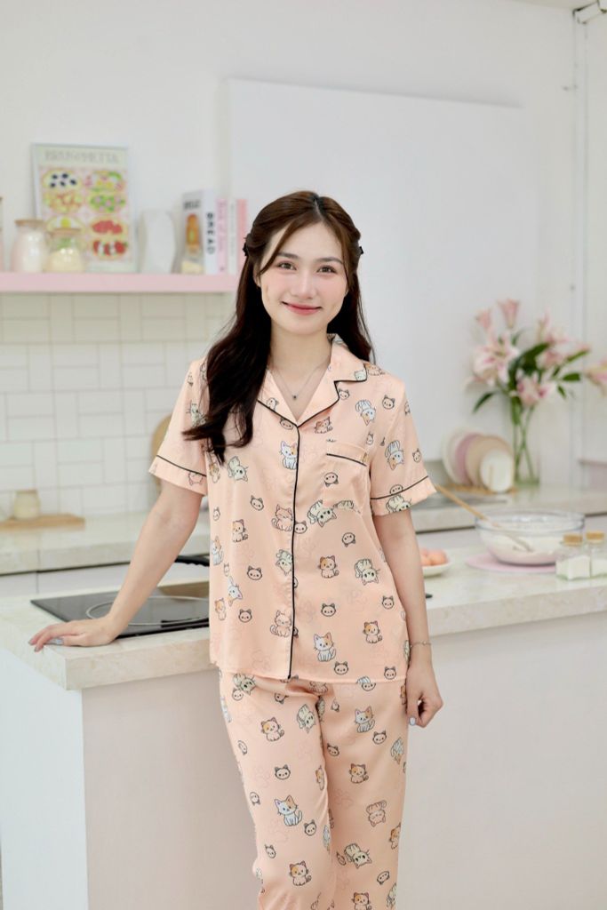 Pijama Lụa latin mềm mại, sang trọng Satino TNQD - Mimi Orange