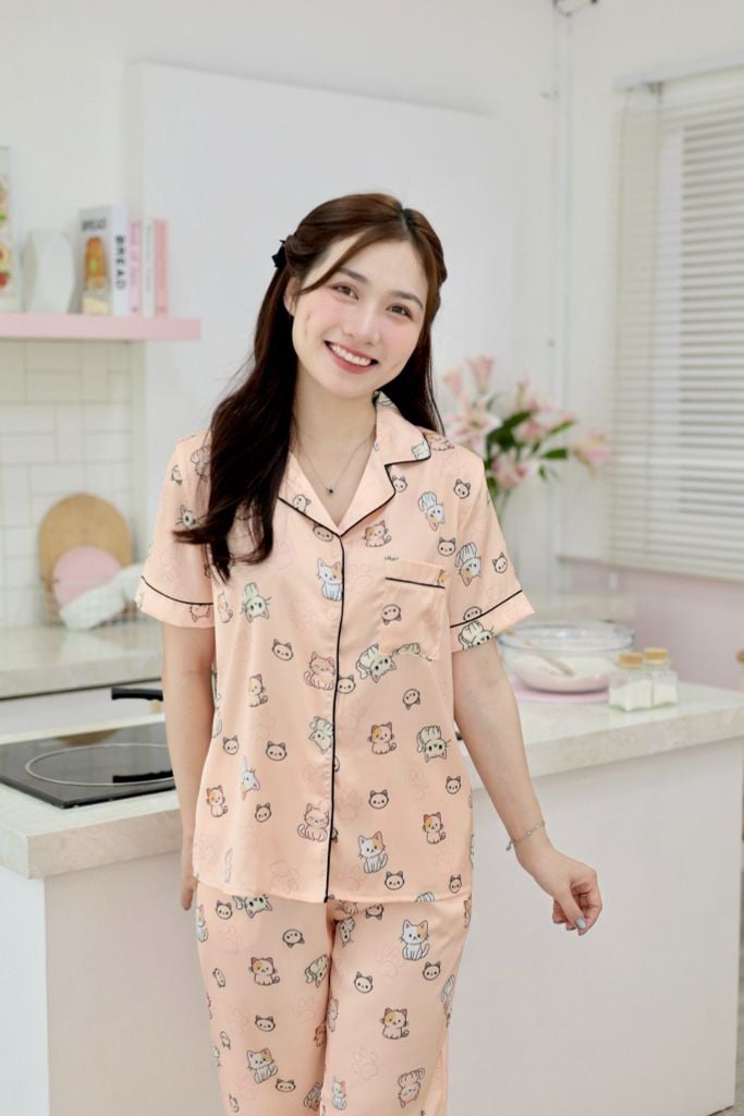 Pijama Lụa latin mềm mại, sang trọng Satino TNQD - Mimi Orange