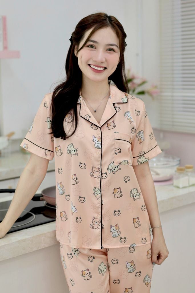 Pijama Lụa latin mềm mại, sang trọng Satino TNQD - Mimi Orange