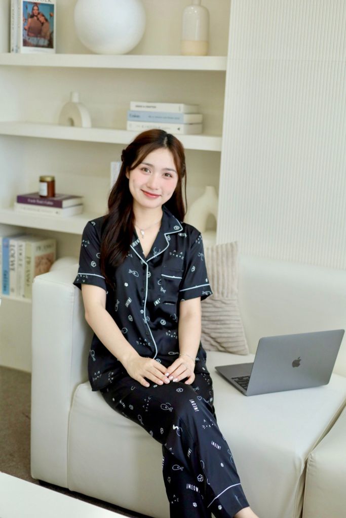 Pijama Lụa latin mềm mại, sang trọng Satino TNQD - Meow Black